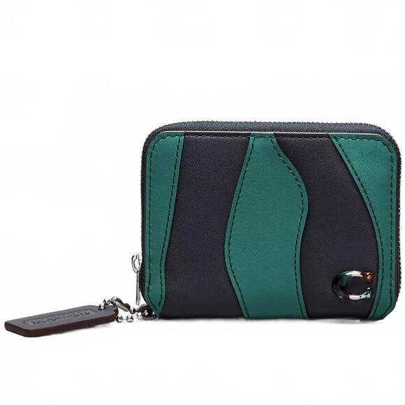 Coach Zip Around Wallet In Wavy Stripe Upcrafted Leather Midnight Navy/Green - Picture 1 of 8